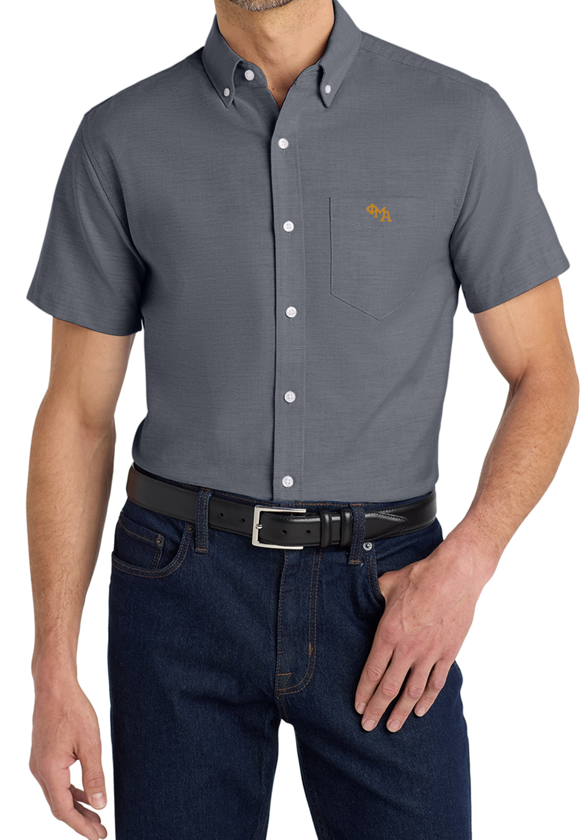 POCKET Decorated Short Sleeve Oxford Button Down.