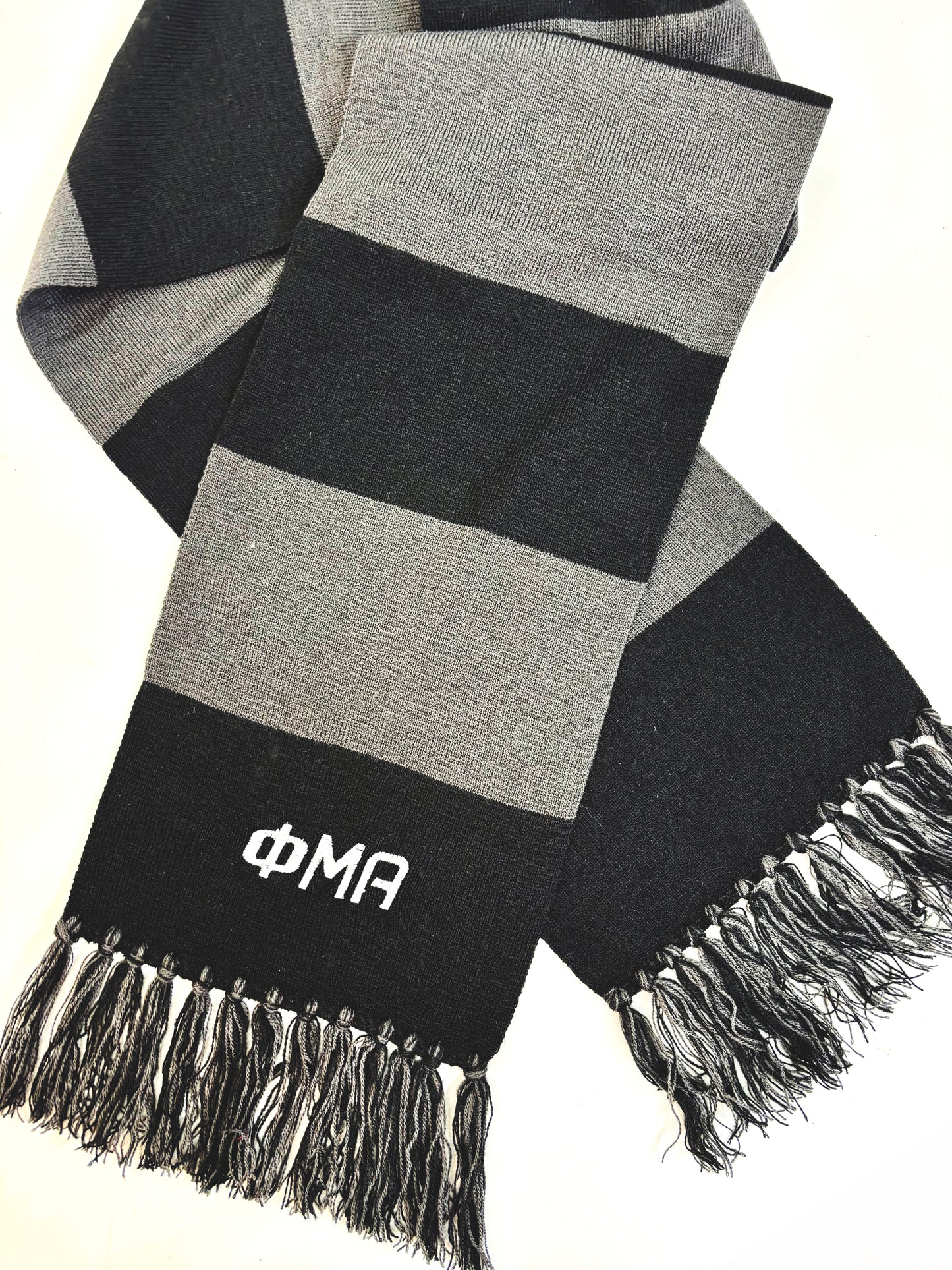 Spectator Scarf - Black and Charcoal (white embroidery)