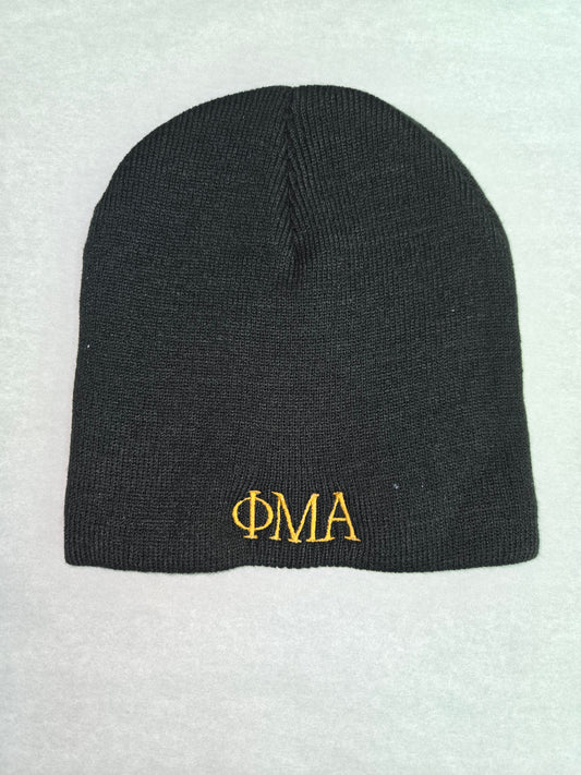 Knit Beanie with Gold Greek Letters