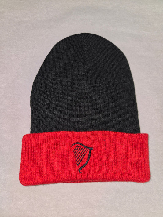 Red Cuff Beanie with Black Lyre