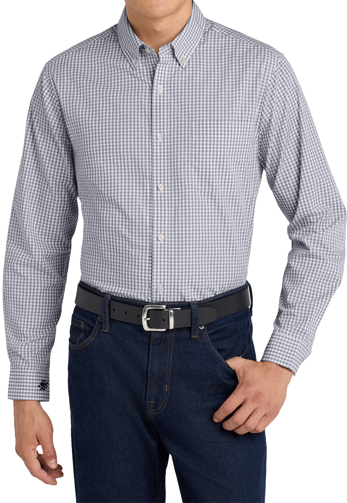 Gingham CUFF Decorated Easy Care Shirt