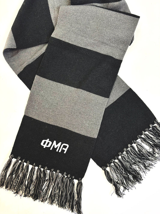 Spectator Scarf - Black and Charcoal (white embroidery)